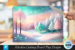 Peach and Mint Snowy Dreamland Cutting Board PNG Design Product Image 1