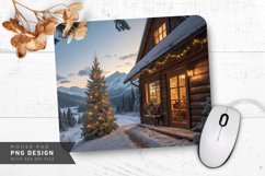 Rustic Christmas Cabin Snowy Mountain View Mouse Pad PNG Product Image 1