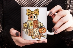 Boho Patchwork Ghost Png, Preppy Cute Halloween Ghost Png. Product Image 4