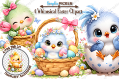 Whimsical Easter Chick Clipart, Watercolor Easter Clipart Product Image 1