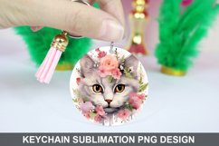 Cat Flowers Keychain Sublimation , Round Keychain PNG Product Image 1