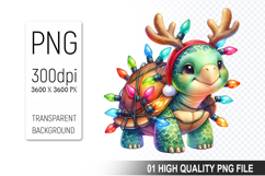 Watercolor Christmas Turtle With Lights Clipart PNG Bundle Product Image 5