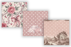 Vintage Pink Toile Digital Paper, Coquette Bow Patterns Product Image 4