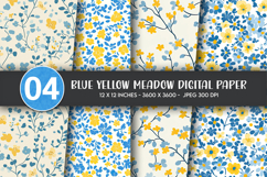 Blue Yellow Meadow Digital Paper Product Image 1