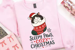 Tuxedo Cat Christmas PNG, Sleepy Paws Cozy Christmas PNG Product Image 2