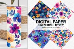 Funky Watercolor Flowers Digital Paper- Flowers Background Product Image 1
