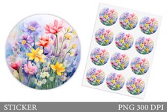 Flowers Sticker Template. Wildflowers Sticker Design Product Image 1