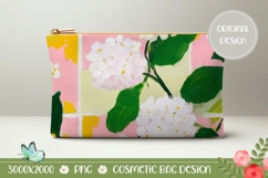 White Hydrangea Cosmetic Bag, Floral Bag Design Product Image 1
