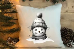 Watercolor Peeking Santa and Snowman Clipart, Christmas PNG Product Image 4
