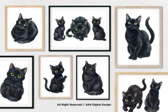 15 Bundle Watercolor Black Cats Lovers Kitten Fluffy Pet Product Image 4