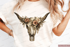 Boho Floral Cow Skull PNG Design | Western Bull Skull Sublim Product Image 6