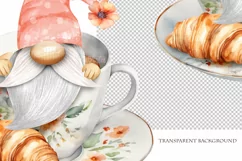 Watercolor gnome in a mug of tea with cookies, Gnome PNG Product Image 4