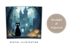Spooky Halloween Castle Tumbler, Black Cat Tumbler Wrap Product Image 4