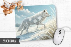 Snowflake Wolf in a Winter Meadow Mouse Pad PNG Design Product Image 1