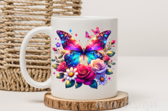Crystal Butterfly PNG, Vibrant Pink Rose Floral Sublimation Product Image 4