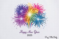 Happy New Year Fireworks Clipart PNG Product Image 1