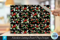 Holly & Ivy Elegant Dark Wood Cutting Board PNG Design Product Image 1