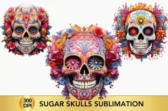 Sugar Skulls Sublimation, Day of The Dead png Product Image 1