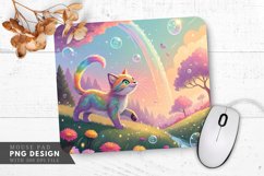 Rainbow Cat in a Fantasy Landscape Mouse Pad PNG Design Product Image 1