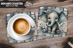 Elephant, Wild Animals, Buffalo Plaid Square Coaster PNG Product Image 1