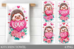 Valentine Hedgehog Kitchen Towel. Valentines Kitchen Towel Product Image 1