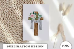 Watercolor Floral cross sublimation Png Product Image 4