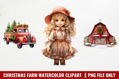 Watercolor Christmas Farm Clipart, Christmas Farm Clipart Product Image 1
