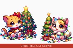 Watercolor Cute Christmas Cat clipart, Cat Sublimation Product Image 1