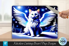 Angel Cat in a Snowy Landscape Cutting Board PNG Product Image 1