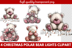 Christmas Polar Bear Lights Clipart | Cute Holiday Bear PNG Product Image 1