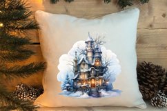 Watercolor Christmas Winter Houses Clipart Product Image 1
