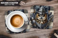 Cute Owl, Fantasy &amp; Whimsy, Buffalo Plaid Square Coaster PNG Product Image 1