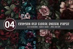 Crimson Red Floral Digital Paper Product Image 1