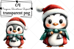 Whimsical Penguin Christmas Clipart Watercolor PNG Product Image 1