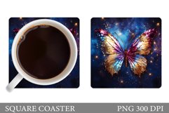 Glitter Butterfly Square Coaster. Butterfly Coaster Design Product Image 1