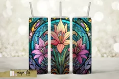 STAINED GLASS LILY flower sublimation tumbler wrap design Product Image 1
