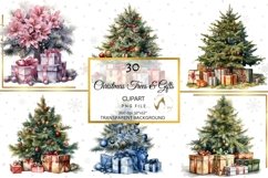 Watercolor Christmas Trees and Gifts Clipart Product Image 5