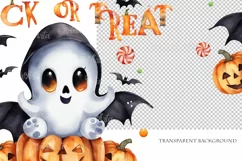 Trick or Treat, Halloween Lettering PNG, Ghost and Pumpkin Product Image 4