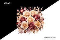 Burgundy Rose PNG, Watercolor Flowers Bouquet Product Image 1