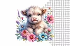 Highland Cow Floral, Spring Flowers Watercolor Clipart Product Image 4