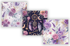 Cute Purple Flowers Pattern Bundle, Seamless Watercolor Product Image 4
