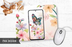 Butterfly and Flowers Wallpaper Mouse Pad PNG Design Product Image 1