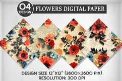 Flowers Seamless Digital Paper, Flowers Background Product Image 1