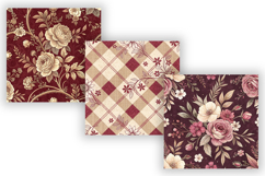 Burgundy Toile Digital Paper Pack, Vintage Floral Toile Product Image 4