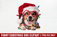 Funny Christmas Dog Watercolor Clipart PNG Product Image 1