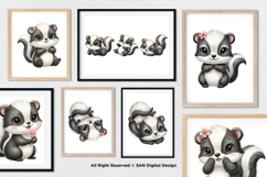 15 Bundle Watercolor Skunk Girl Cute Stripe Forest Animal Product Image 4