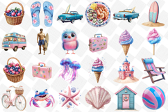 Summer Pink &amp; Blue Coastal Clipart - Summer Clipart 57 Png Product Image 5