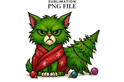 Green funny Christmas cat png design for T-shirts Product Image 1