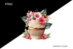 Tropical Floral Cupcake Clipart, Product Image 1