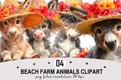 Whimsical Beach Farm Animals Clipart Watercolor PNG Product Image 1